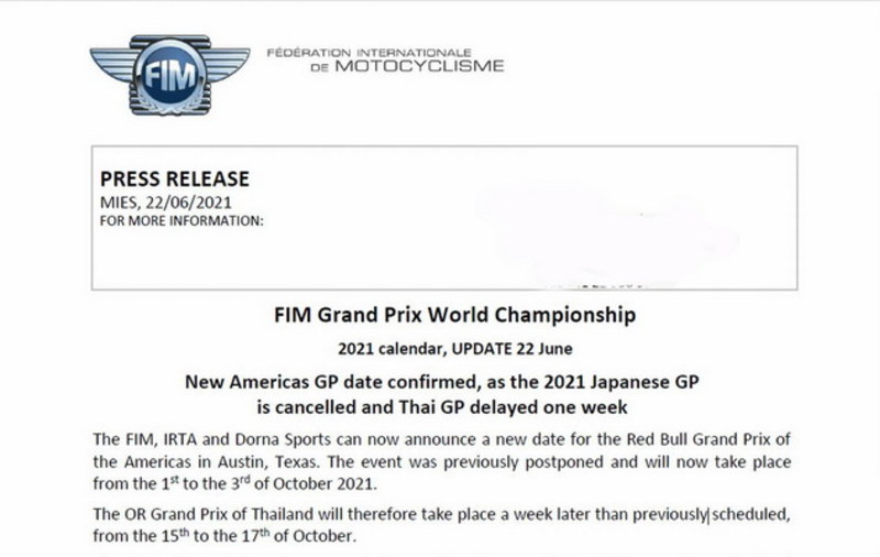 日本GP開催キャンセル、2021年MotoGP改訂版カレンダー発表