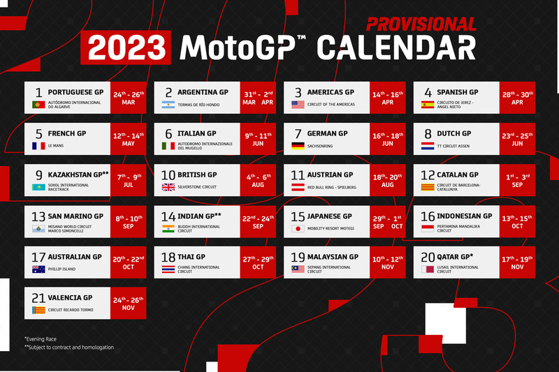 2023年MotoGP暫定カレンダー発表